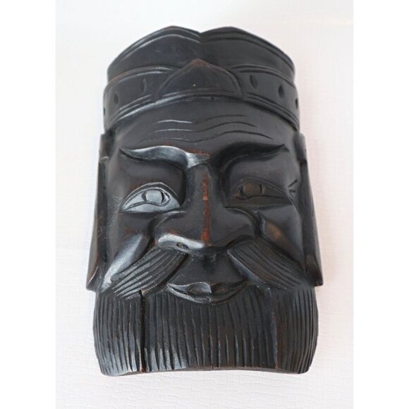 Vintage Hand-Carved Wooden Wall Mask With Bearded Face Design - Picture 4 of 6